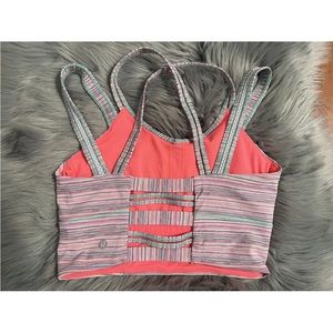 Lululemon 6 Happy Strap Long Line Bra Pink Green Wee Stripe Reflective RARE